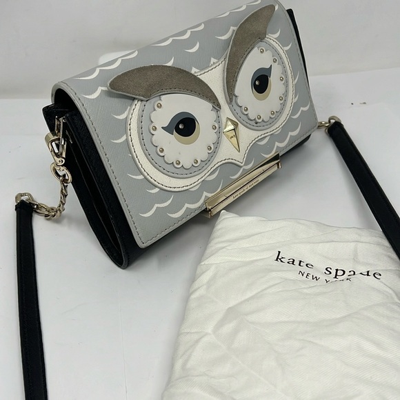 Kate Spade Owl Arctic Friends Limited Edition Crossbody Chain Wallet Leather Bag - Picture 1 of 16